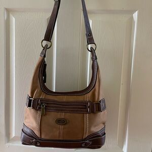 Concept Plattsburg Hobo two tone brown faux leather antique brass hardwares